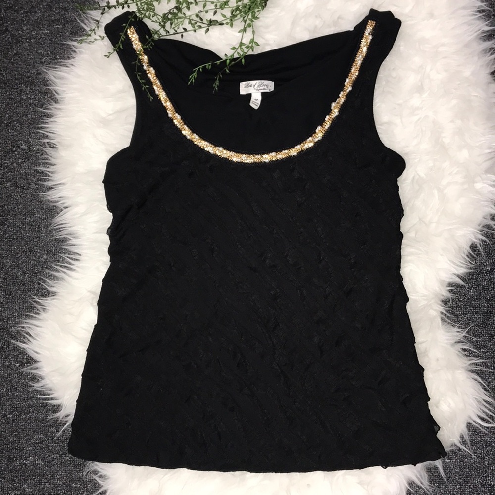 Black Embellished Scoop Neck Tank Top -